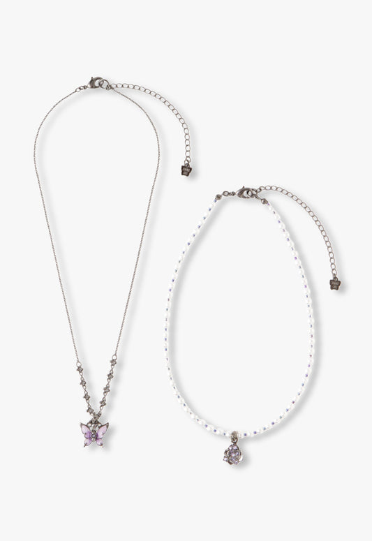 Butterfly & Rose Necklace Duo- Gunmetal