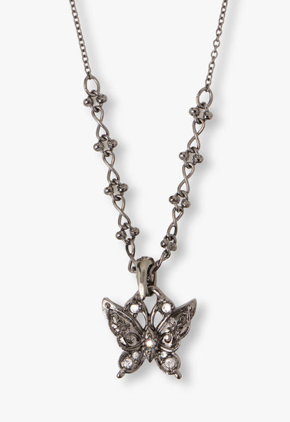 Butterfly & Rose Necklace Duo- Gunmetal