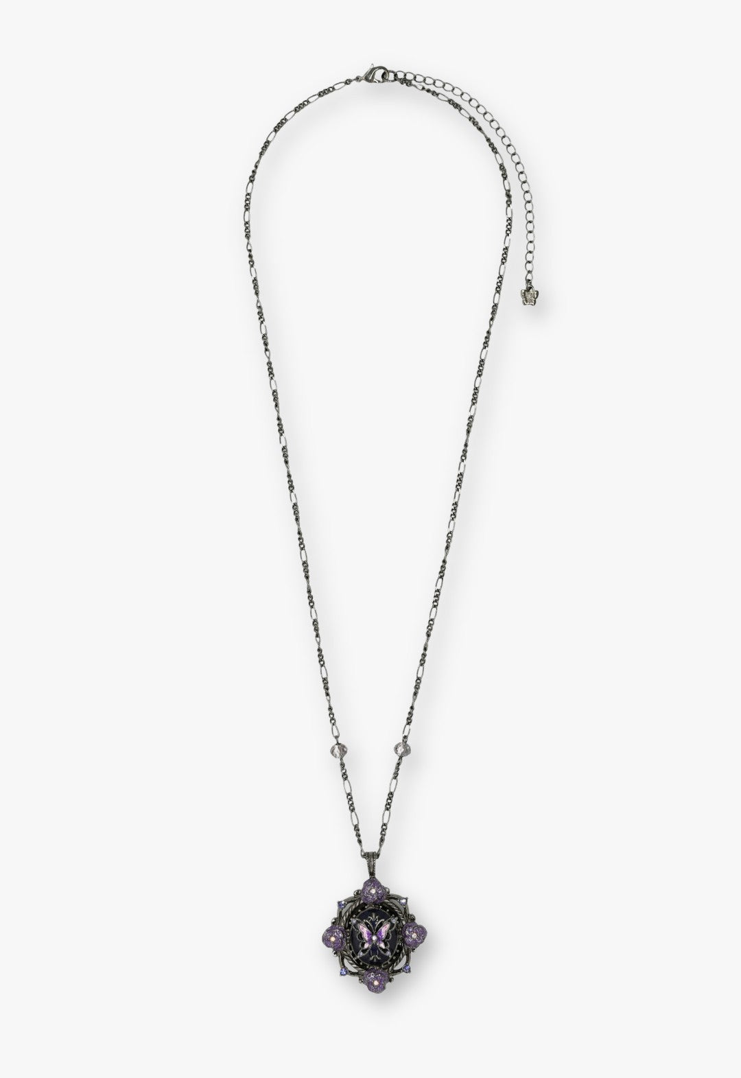 Butterfly Garden Locket Necklace - Gunmetal