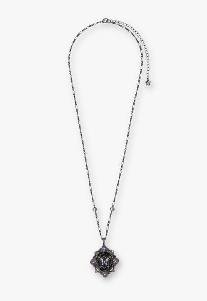 Butterfly Garden Locket Necklace - Gunmetal