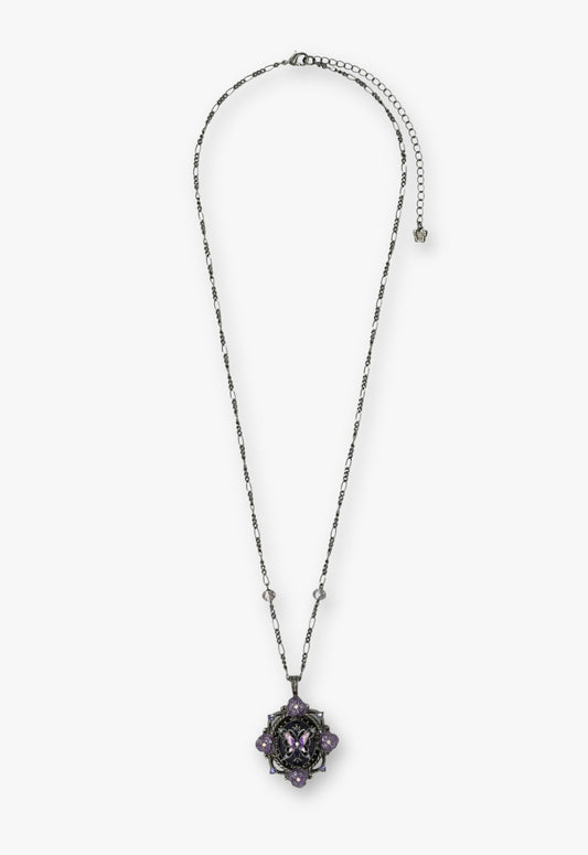 Butterfly Garden Locket Necklace - Gunmetal