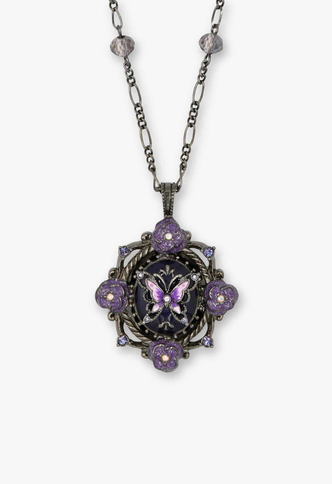 Butterfly Garden Locket Necklace - Gunmetal