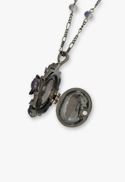 Butterfly Garden Locket Necklace - Gunmetal