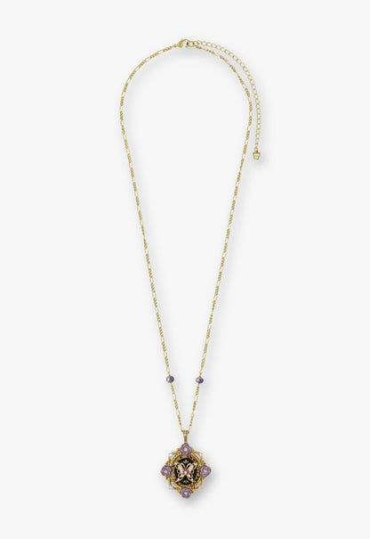 Butterfly Garden Locket Necklace - Gold