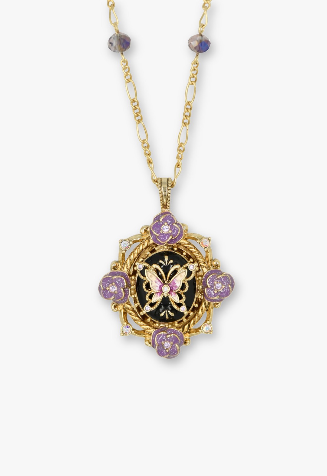 Butterfly Garden Locket Necklace - Gold