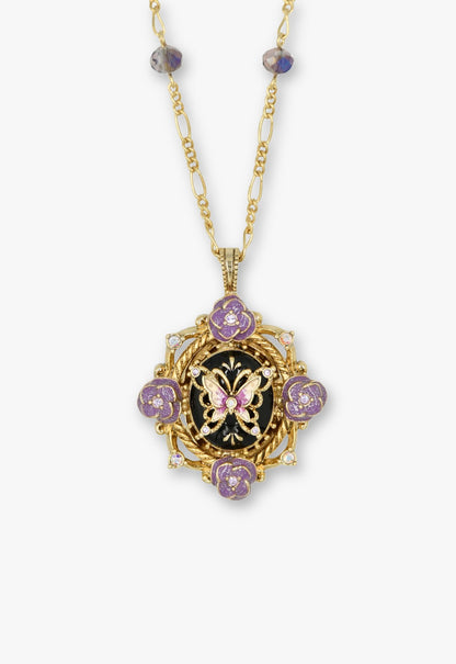 Butterfly Garden Locket Necklace - Gold