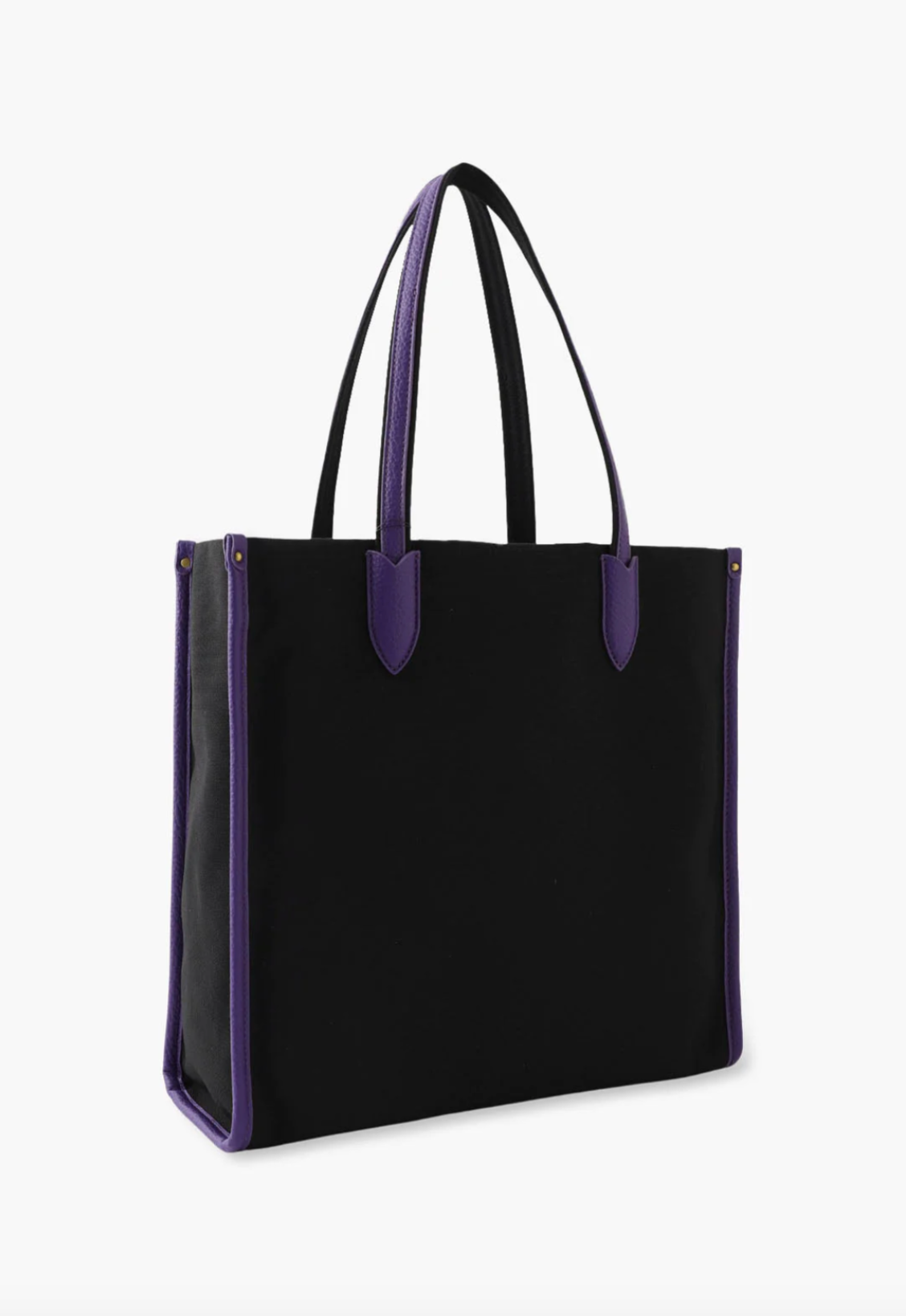 Peacock Tote Bag back is in plain black, handles and hems are in purple