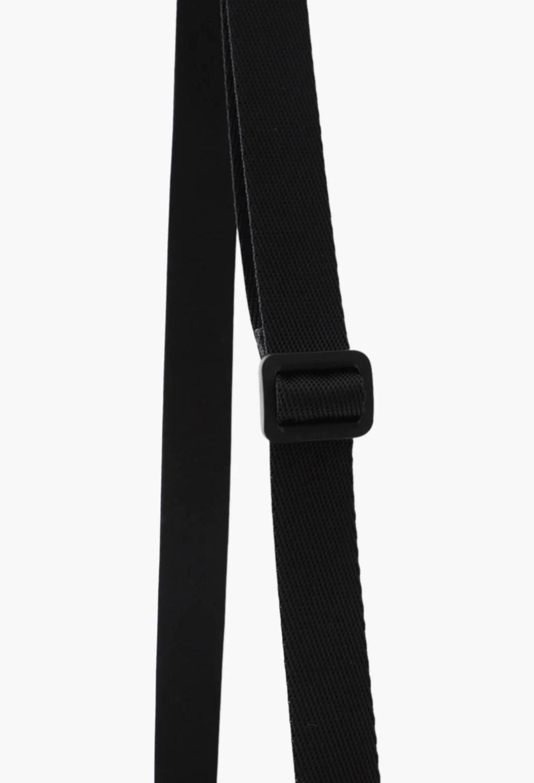 The Anyone Bucket Bag long strap with black buckle to adjust the length 