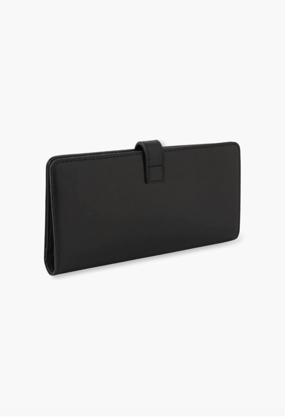 The Roger Wallet black, in a rectangular shape, flap across the top to close it