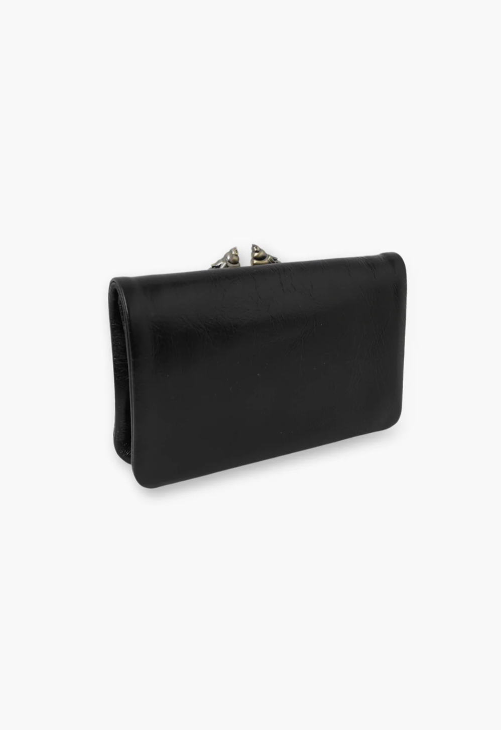Little Bird Wallet black cow leather, ball snap closure with ditsy bird on the ball heads