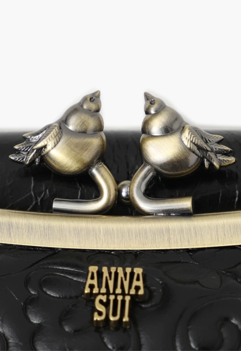 Wallet black, ball snap with ditsy bird on the ball heads, Anna Sui badge golden letters logo 