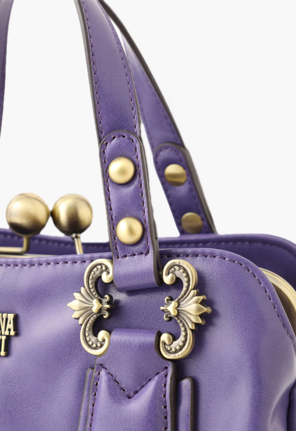 Detail of Didion Small Handbag purple with 2-hand straps with silver hardware