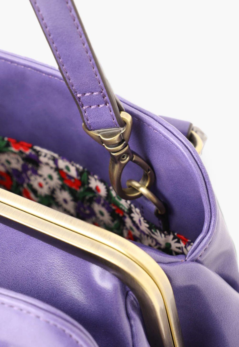 Detail of Didion Small Handbag purple hooks for the shoulder straps