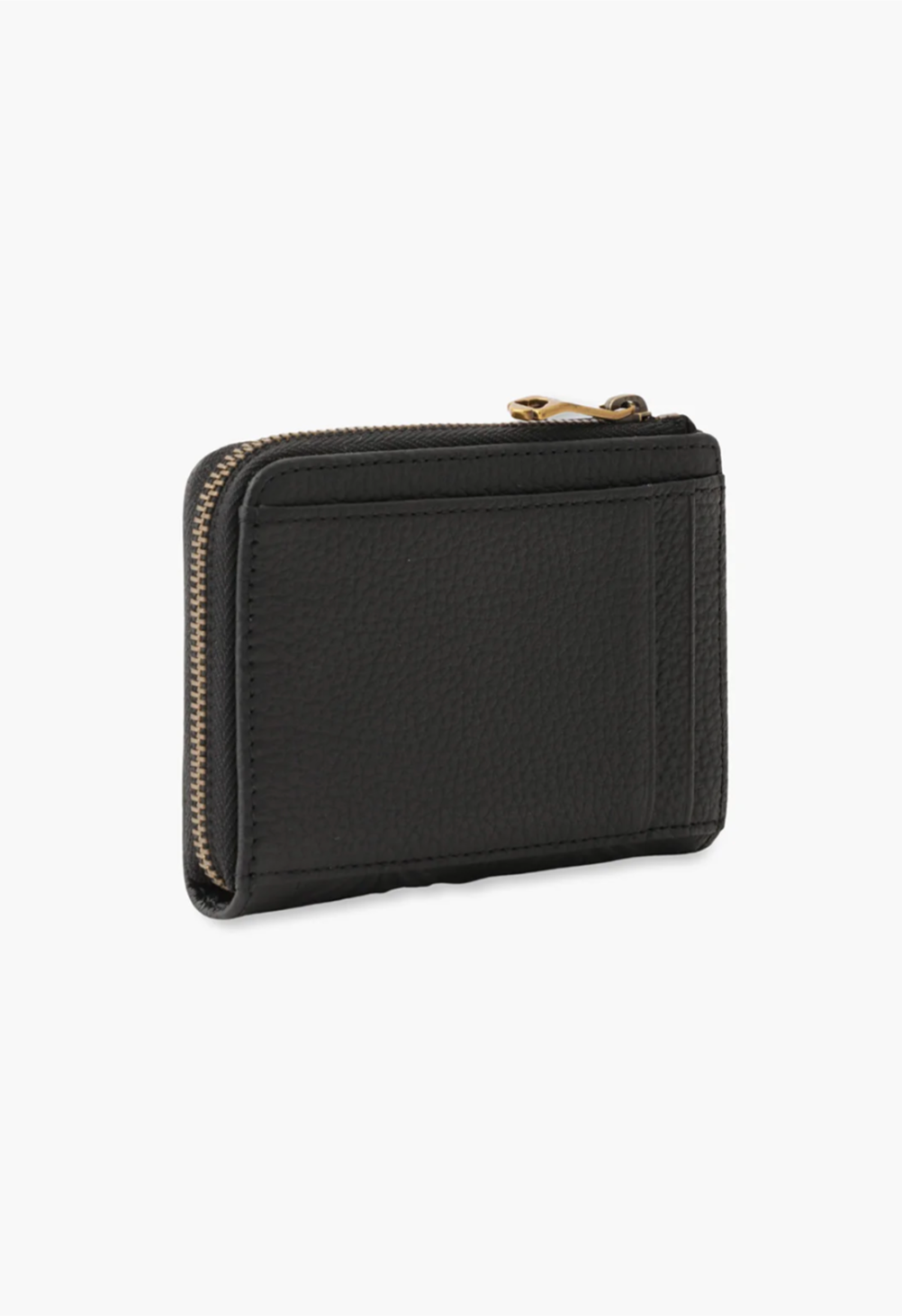 Nova Small Wallet black Mini matte leather wallet, zipper closure, large stiches.