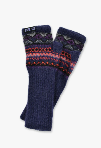Anna Sui Fair Isle Fingerless Gloves- Purple