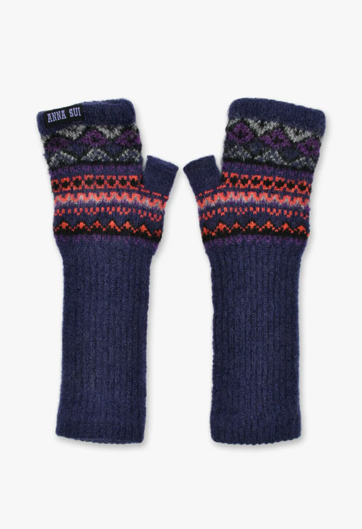 Anna Sui Fair Isle Fingerless Gloves- Purple