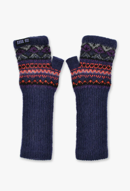 Anna Sui Fair Isle Fingerless Gloves- Purple
