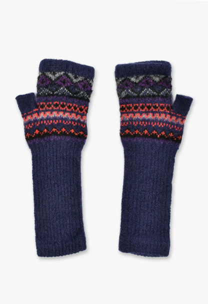 Anna Sui Fair Isle Fingerless Gloves- Purple