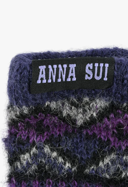Anna Sui Fair Isle Fingerless Gloves- Purple