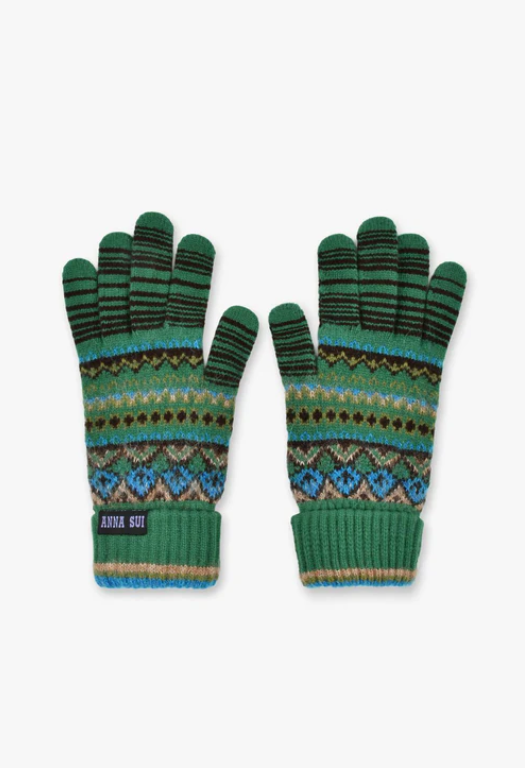 Anna Sui Fair Isle Gloves- Green