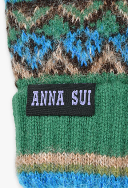 Anna Sui Fair Isle Gloves- Green