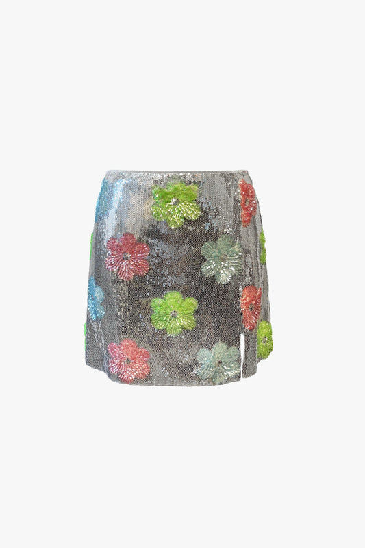 Pastel Posies Sequin Mini Skirt