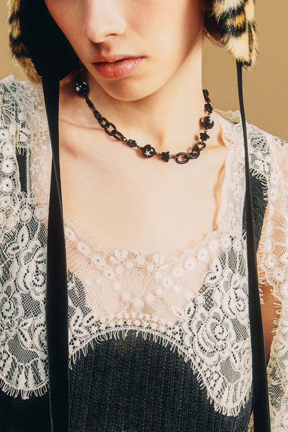 Star Ball Choker Necklace - Black