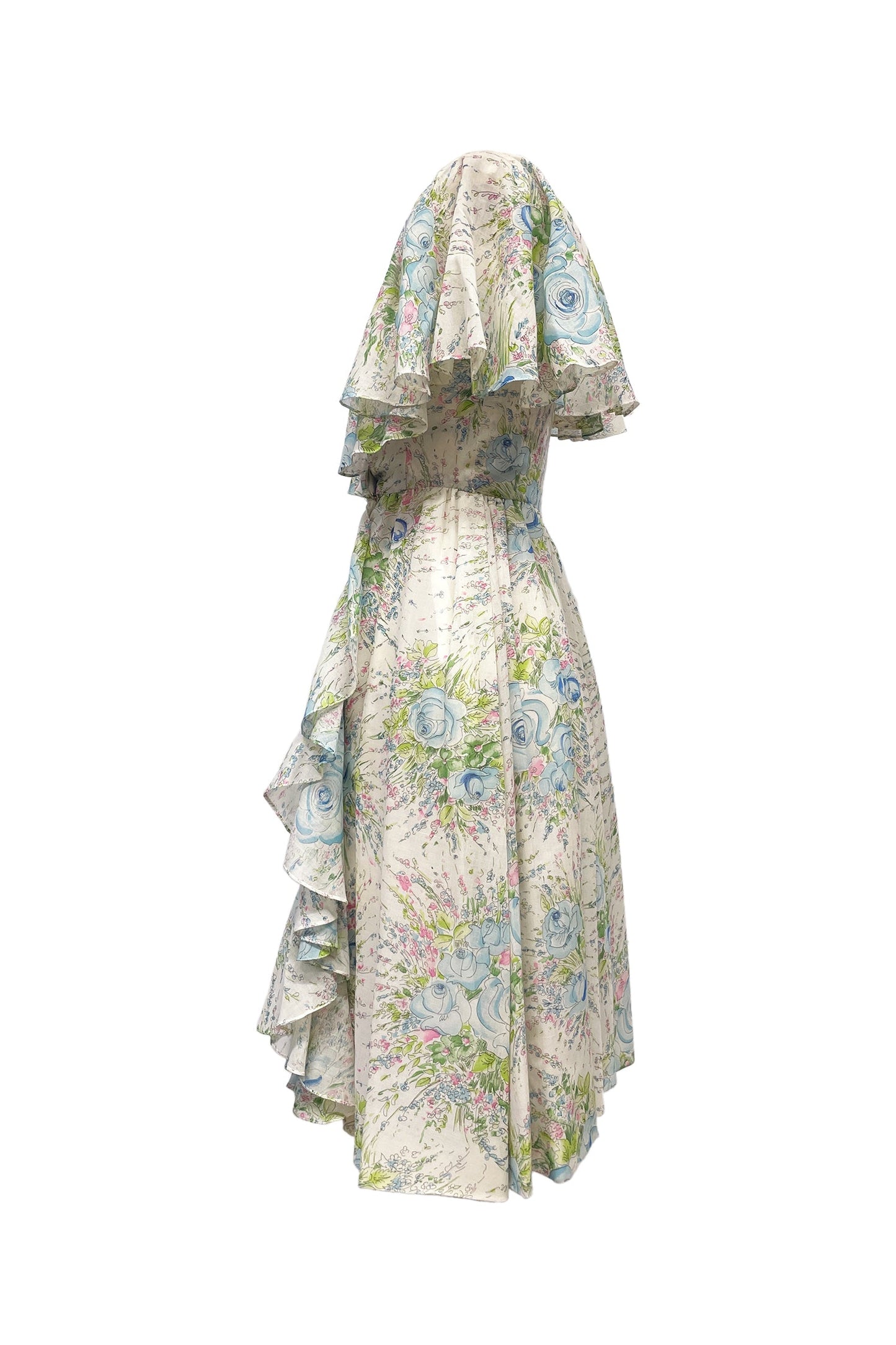 Vintage Oscar de La Renta Floral Short Sleeve Ruffle Dress