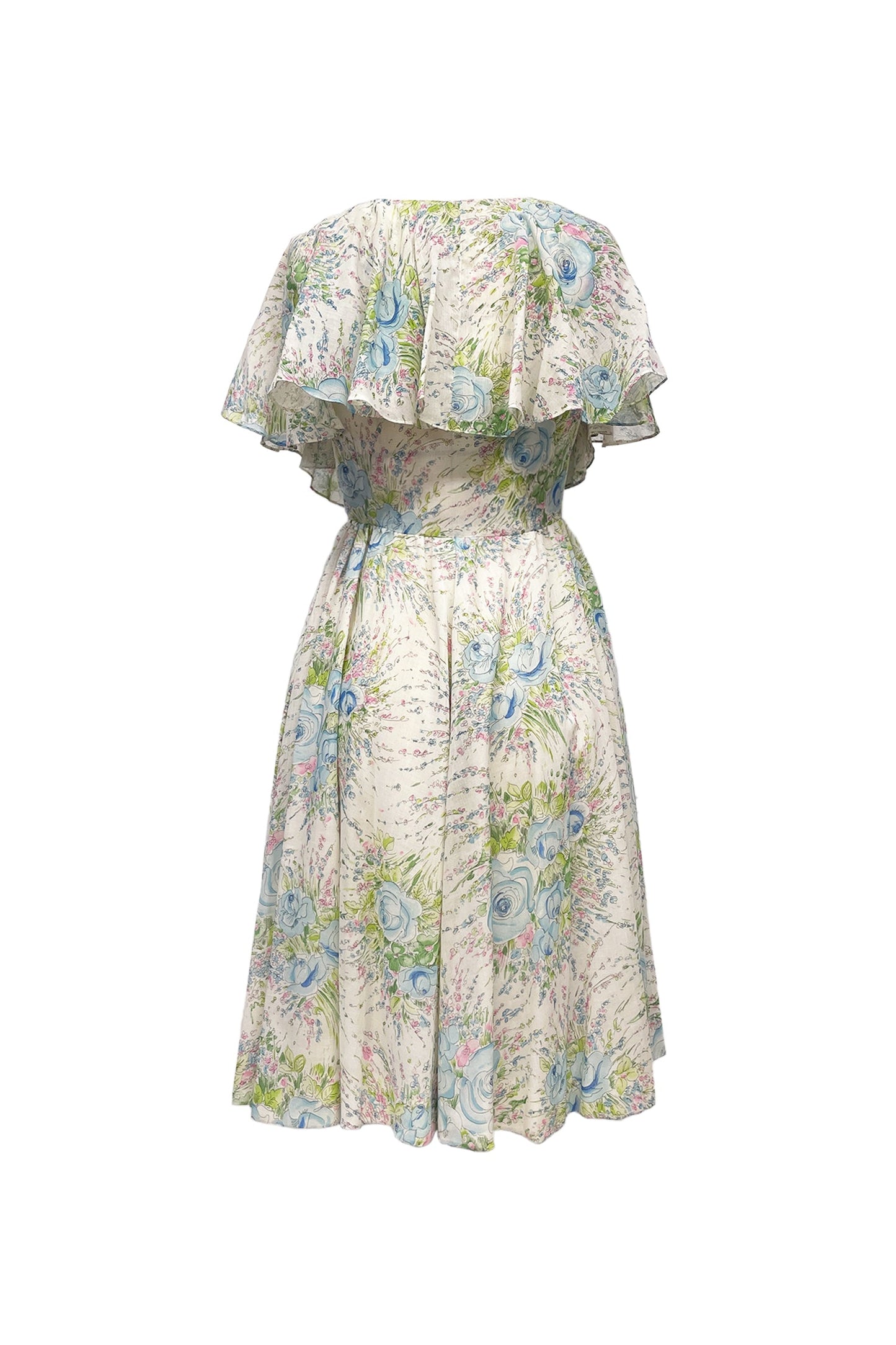 Vintage Oscar de La Renta Floral Short Sleeve Ruffle Dress