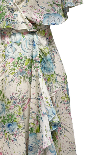 Vintage Oscar de La Renta Floral Short Sleeve Ruffle Dress