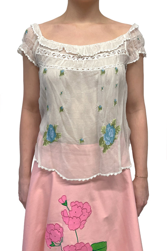 Vintage Hand Embroidered Peasant Top