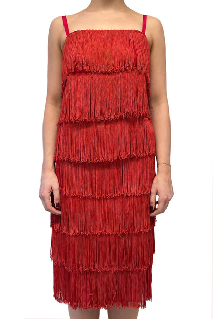 Vintage Red Fringe Midi Dress