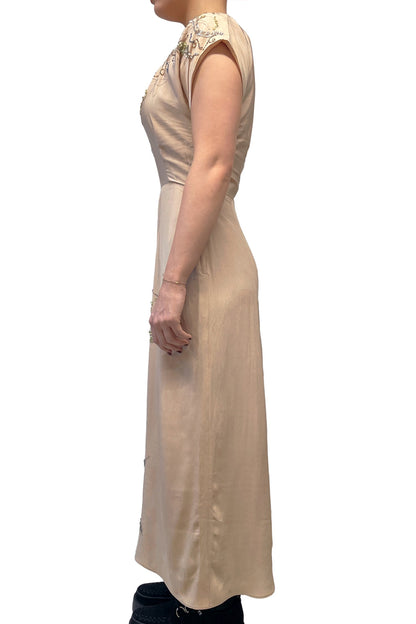 Vintage Forties Tan Beaded Maxi Dress