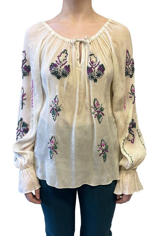 Vintage Anna Sui Hand Embroidered Long Sleeve Top