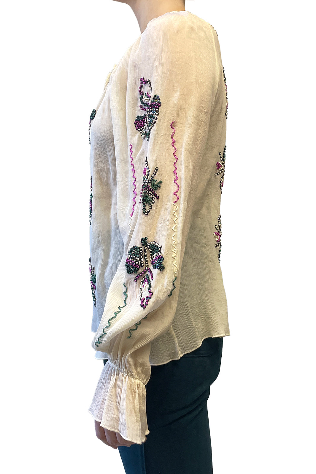Vintage Anna Sui Hand Embroidered Long Sleeve Top