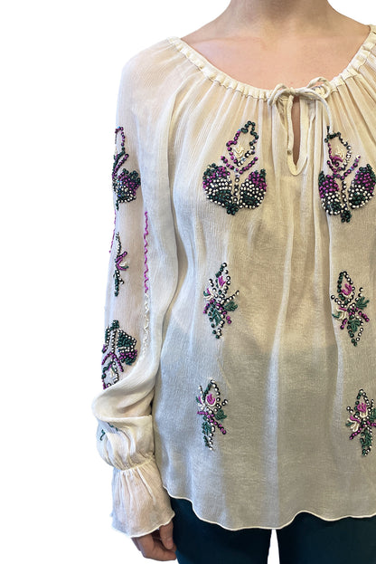 Vintage Anna Sui Hand Embroidered Long Sleeve Top