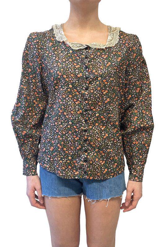 Vintage Lace Collared Floral Button Up Blouse