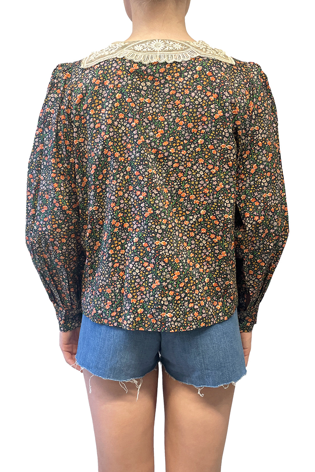 Vintage Lace Collared Floral Button Up Blouse
