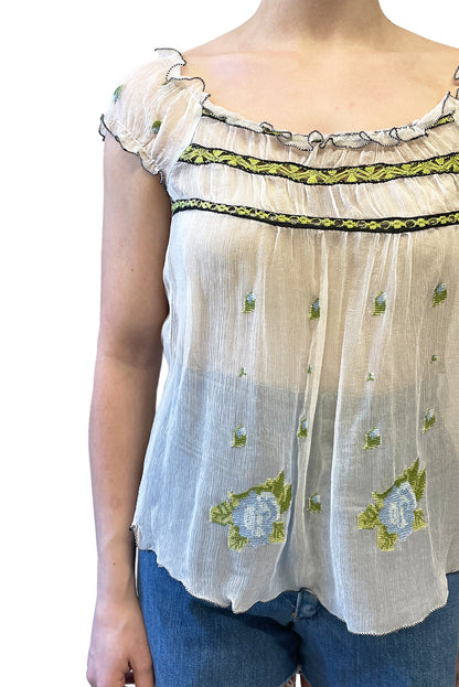 Vintage Hand Embroidered Peasant Top