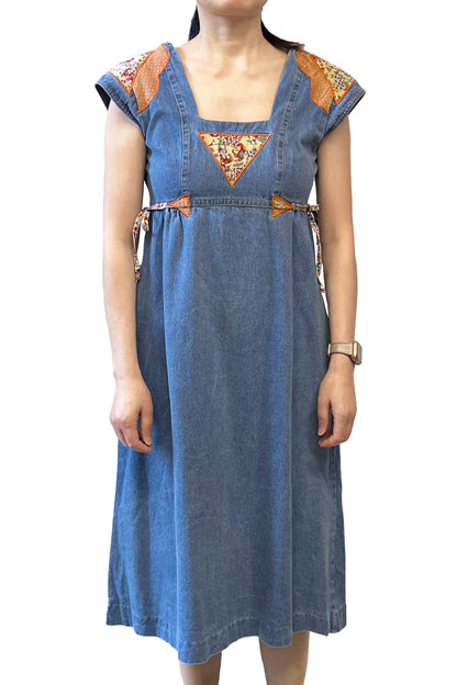 Vintage 70's Infinity Denim Patchwork Appliqué Dress