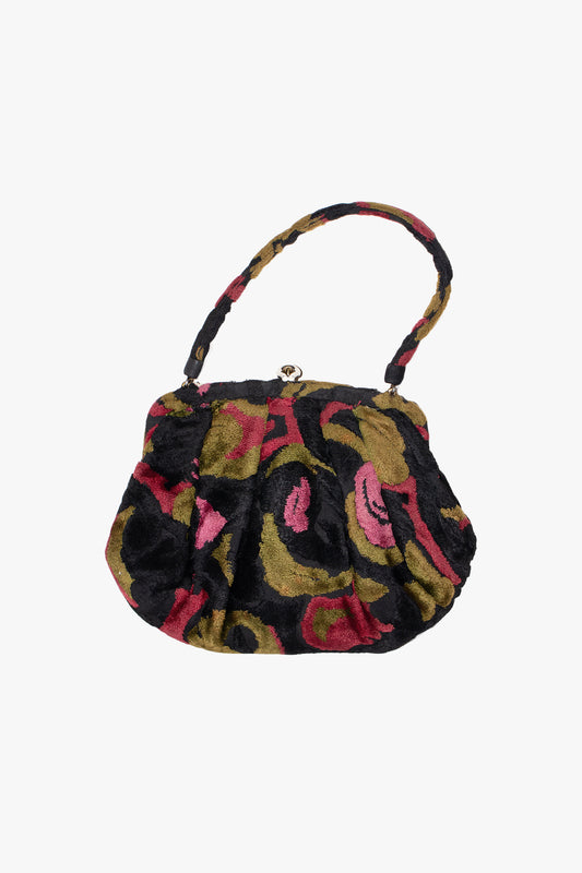 Vintage Black and Rosy Chenille Bag