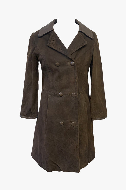 Vintage Brown Suede Coat with Leather Trim