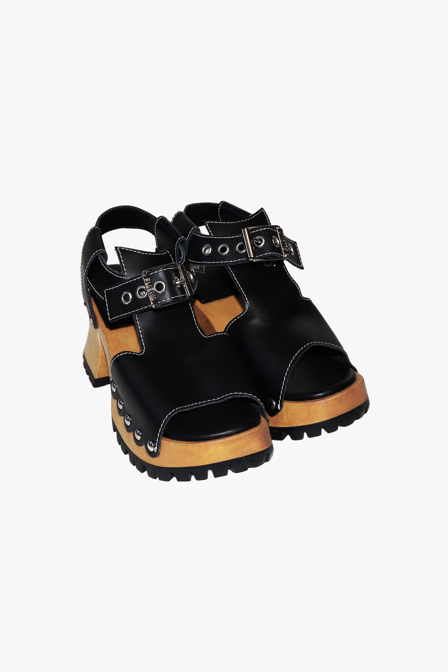 John Fluevog x Anna Sui Clog Sandals - Black and Wood (Sample)