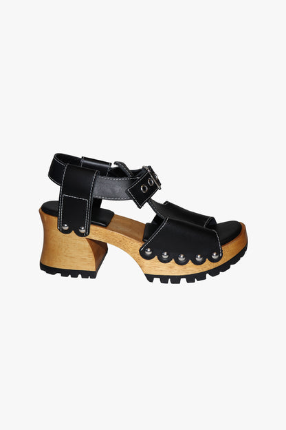 John Fluevog x Anna Sui Clog Sandals - Black and Wood (Sample)