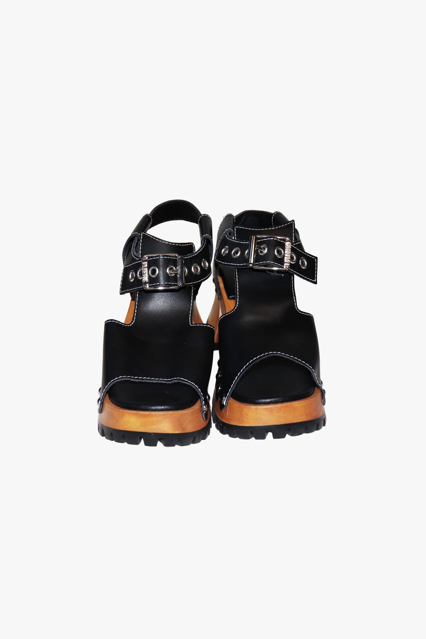 John Fluevog x Anna Sui Clog Sandals - Black and Wood (Sample)