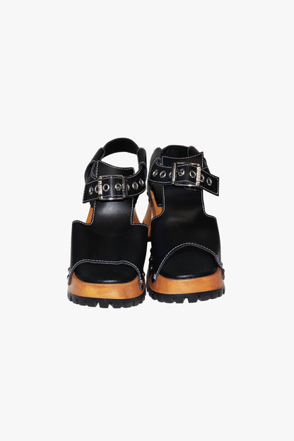 John Fluevog x Anna Sui Clog Sandals - Black and Wood (Sample)