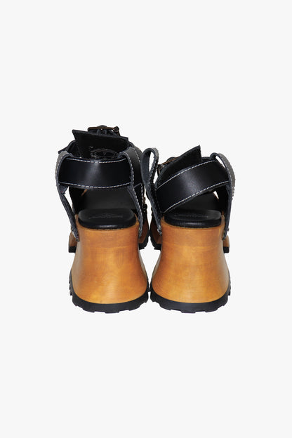John Fluevog x Anna Sui Clog Sandals - Black and Wood (Sample)
