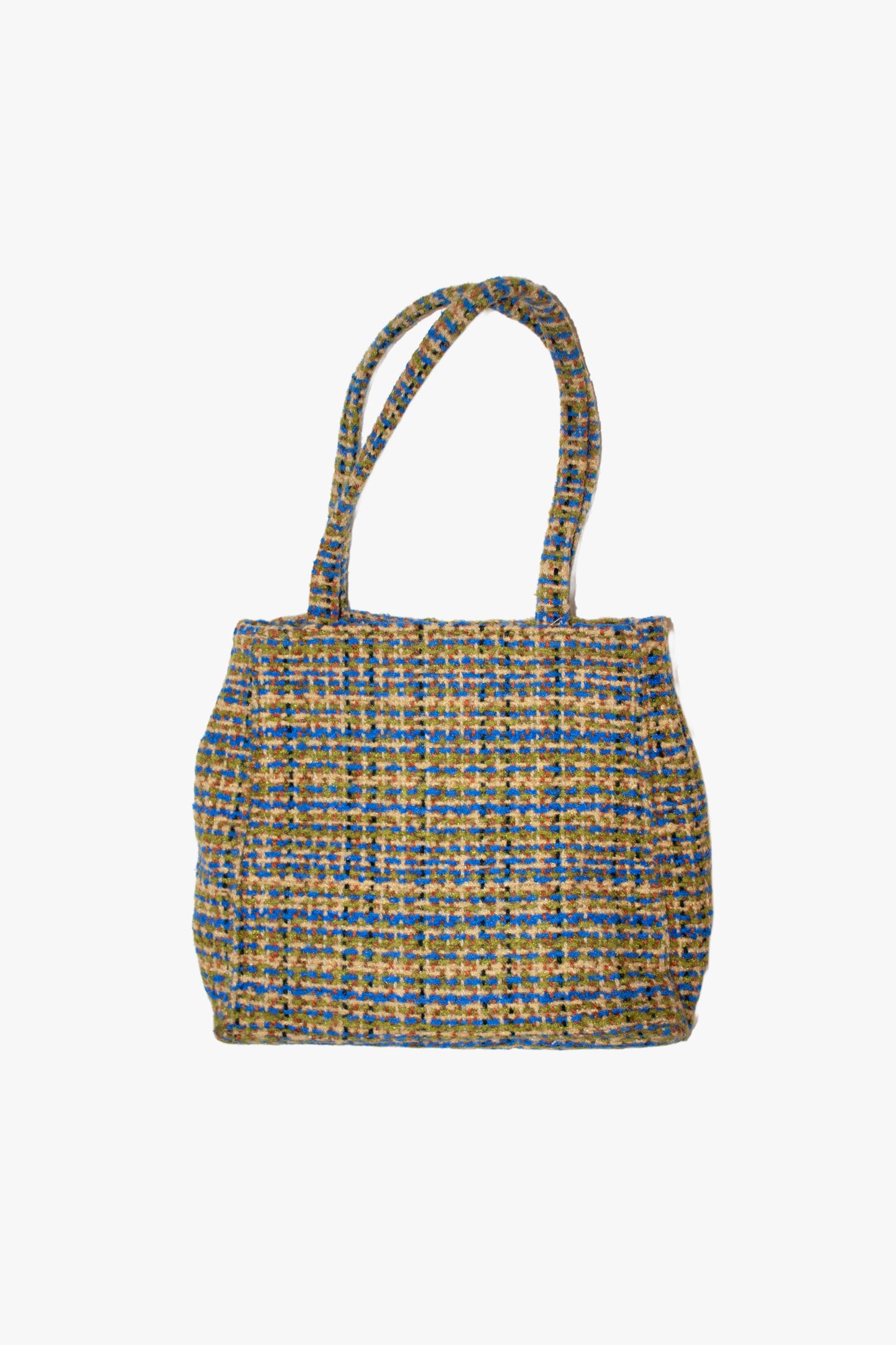 Vintage Mini Tweed Tote Bag-Green/Blue