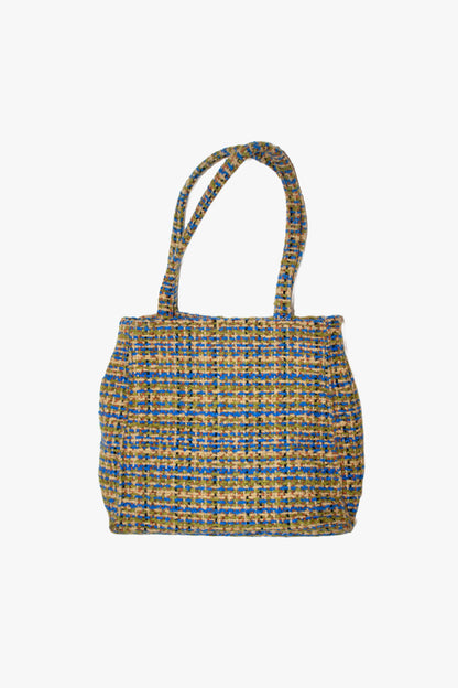 Vintage Mini Tweed Tote Bag-Green/Blue