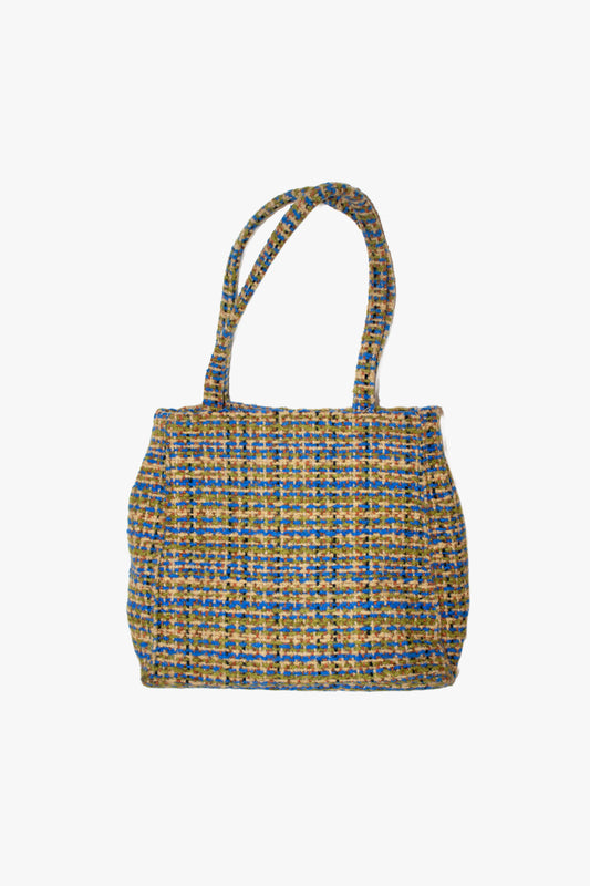 Vintage Mini Tweed Tote Bag-Green/Blue